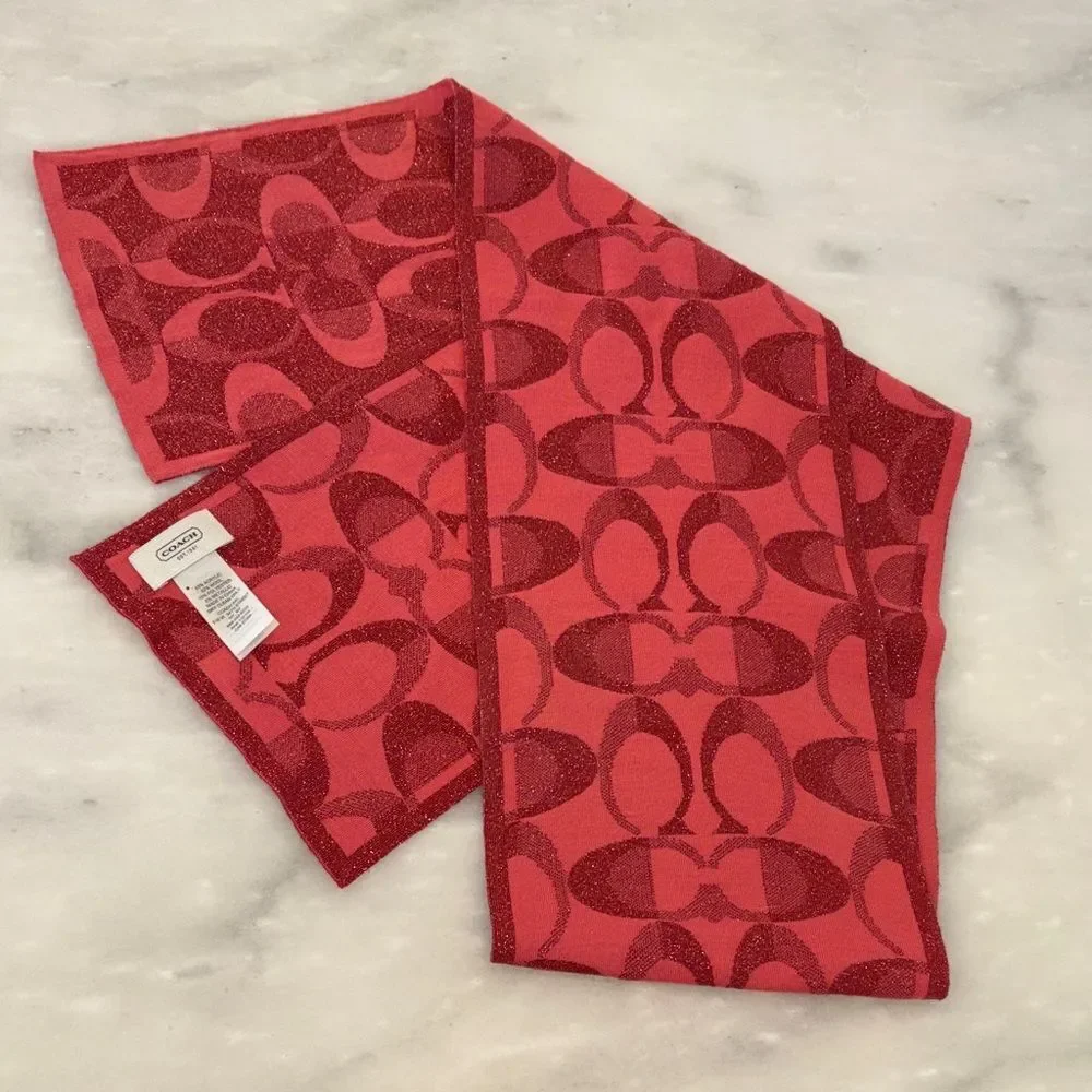 Coach Merino Wool Scarf Lurex Signature Logo Dream C Knit Scarf